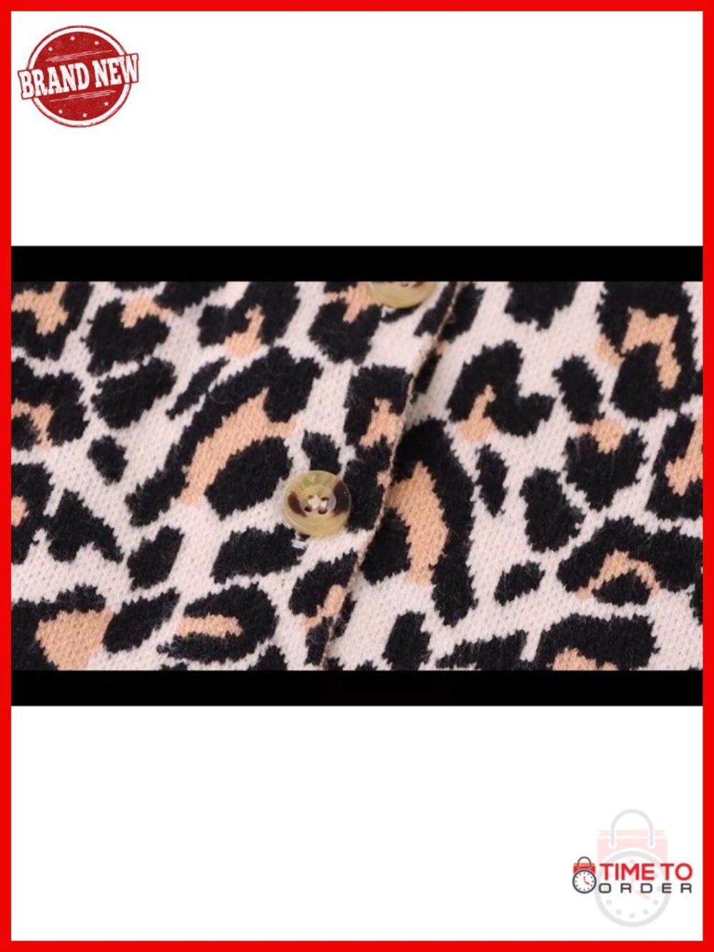 Leopard Print Button Up Cropped Cardigan Sweater Long Sleeve Crew Neck Ultra - Picture 6 of 6